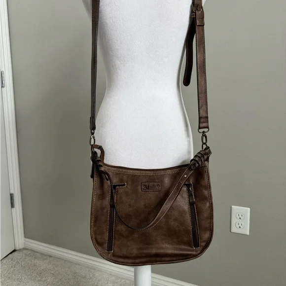 Justin Crossbody Brown and Cream Lace with Turquoise Stone - Picture 4 of 11